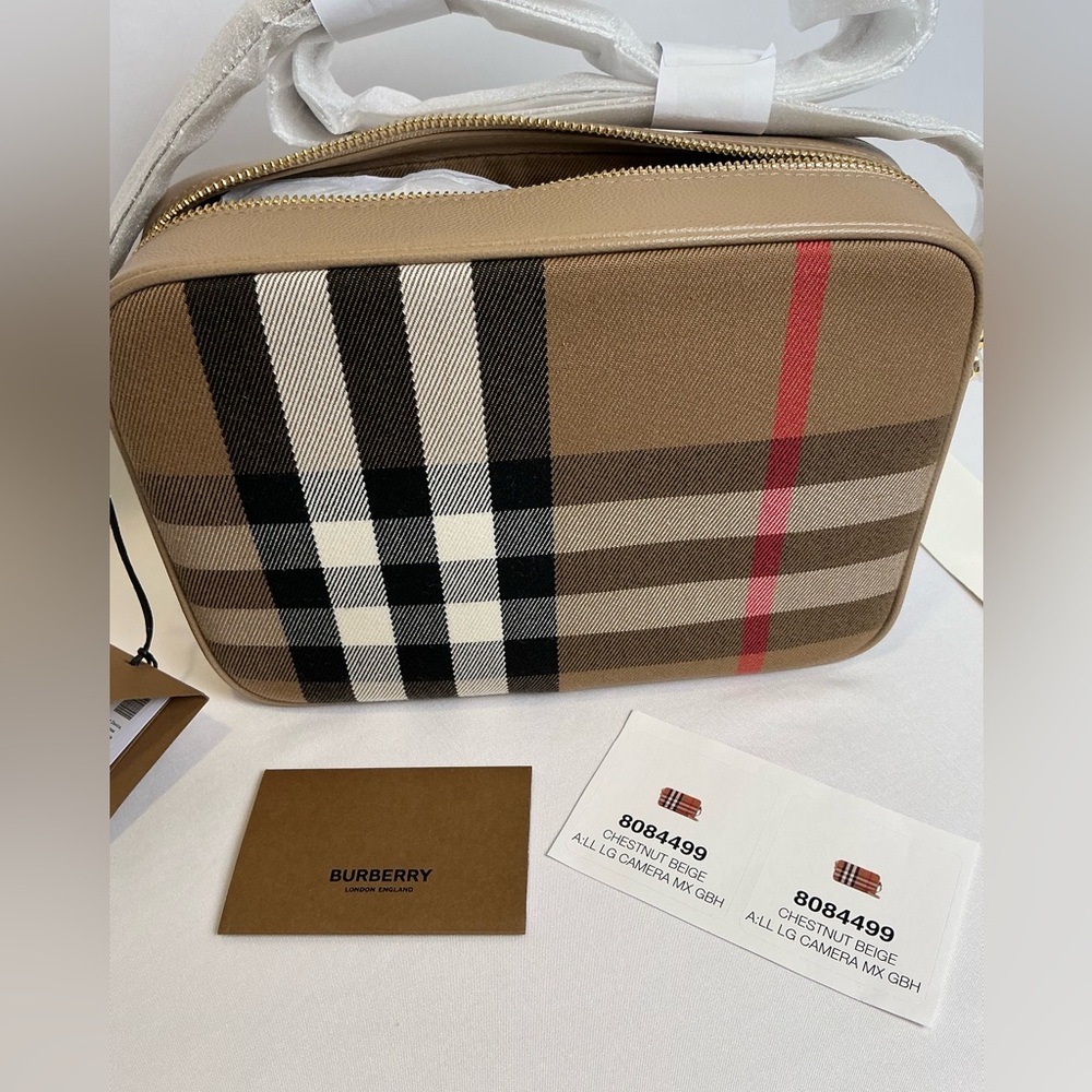 Burberry Chestnut Beige Plaid Crossbody Camera Bag NEW - Picture 10 of 16